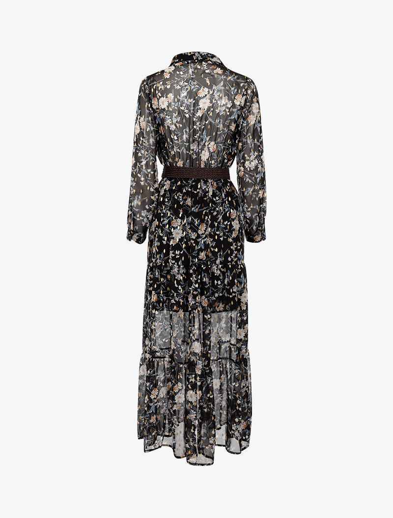 Robe bohème imprimé fleurs des champs - noir - 2