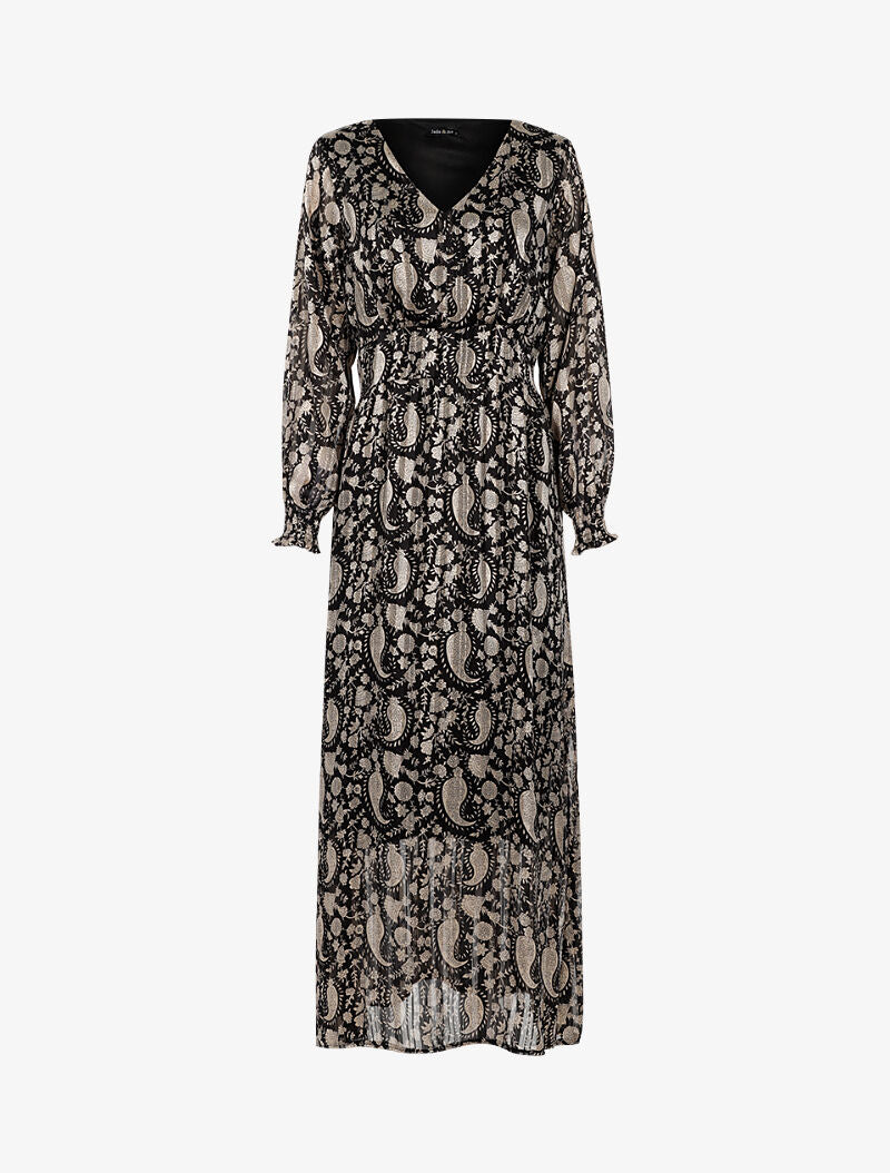 Robe longue à taille marquée imprimé cachemire - noir - 1