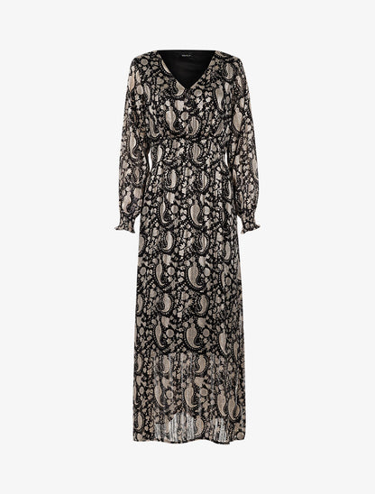 Robe longue à taille marquée imprimé cachemire - noir - 1