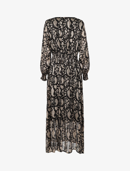 Robe longue à taille marquée imprimé cachemire - noir - 2