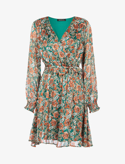 Robe à rayures irisées et fleurs - vert - 3