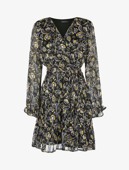 Robe à rayures irisées et fleurs stylisées - noir - 1