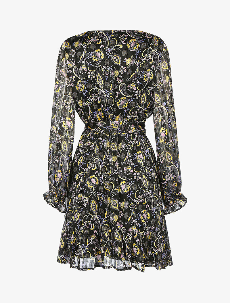 Robe à rayures irisées et fleurs stylisées - noir - 2