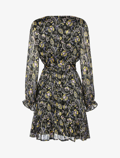 Robe à rayures irisées et fleurs stylisées - noir - 2