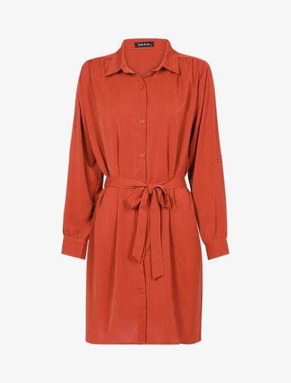 Robe chemise unie - brique - 1