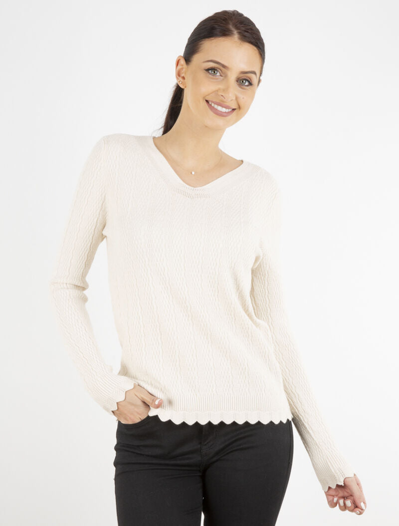 Pull texturé à bords ondulés - beige - 4