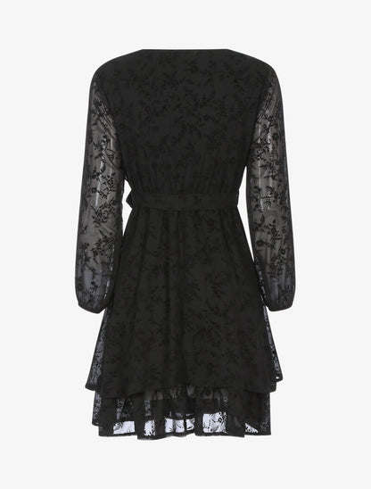 Robe patineuse effet velours fleurie - noir - 2