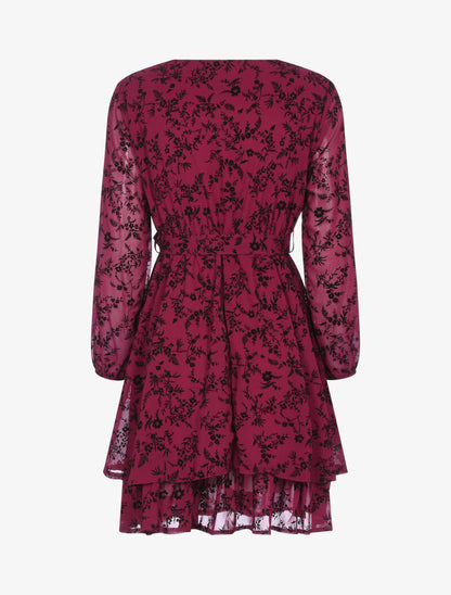 Robe patineuse effet velours fleurie - bordeaux - 2