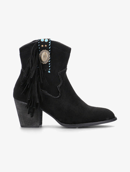 Bottines suédine ornées et à franges - noir - 1