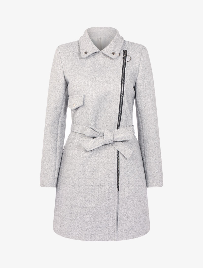 Manteau uni à col cranté - gris clair - 1