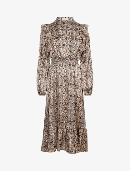 Robe à jabots et imprimé python - beige - 1