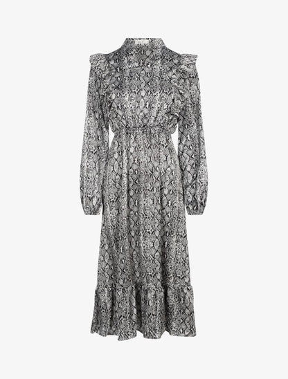 Robe à jabots et imprimé python - gris foncé - 3