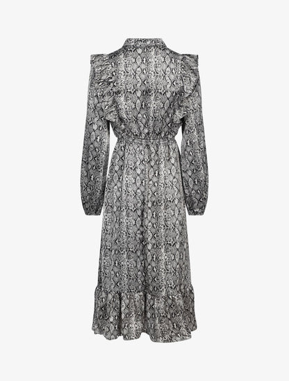 Robe à jabots et imprimé python - gris foncé - 2