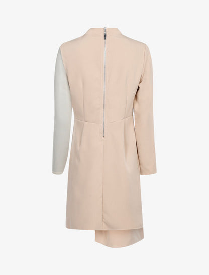 Robe asymétrique bi matière - beige - 2