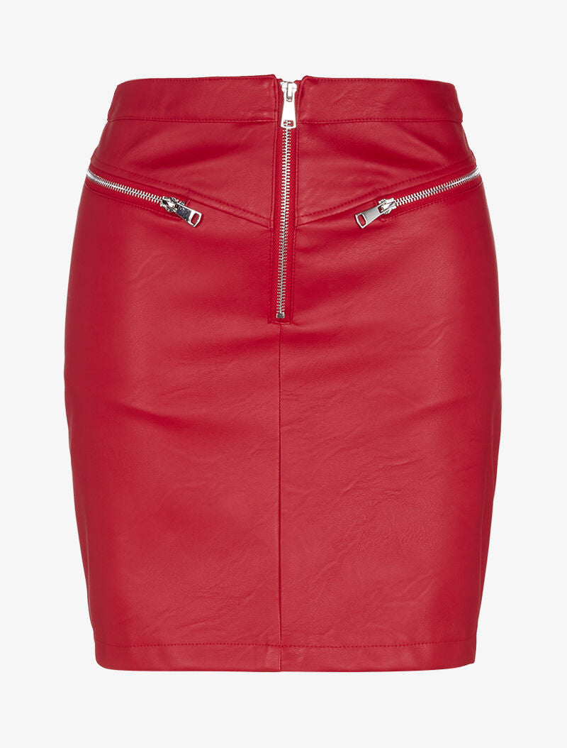 Jupe en simili à poches hautes zippées - rouge - 2