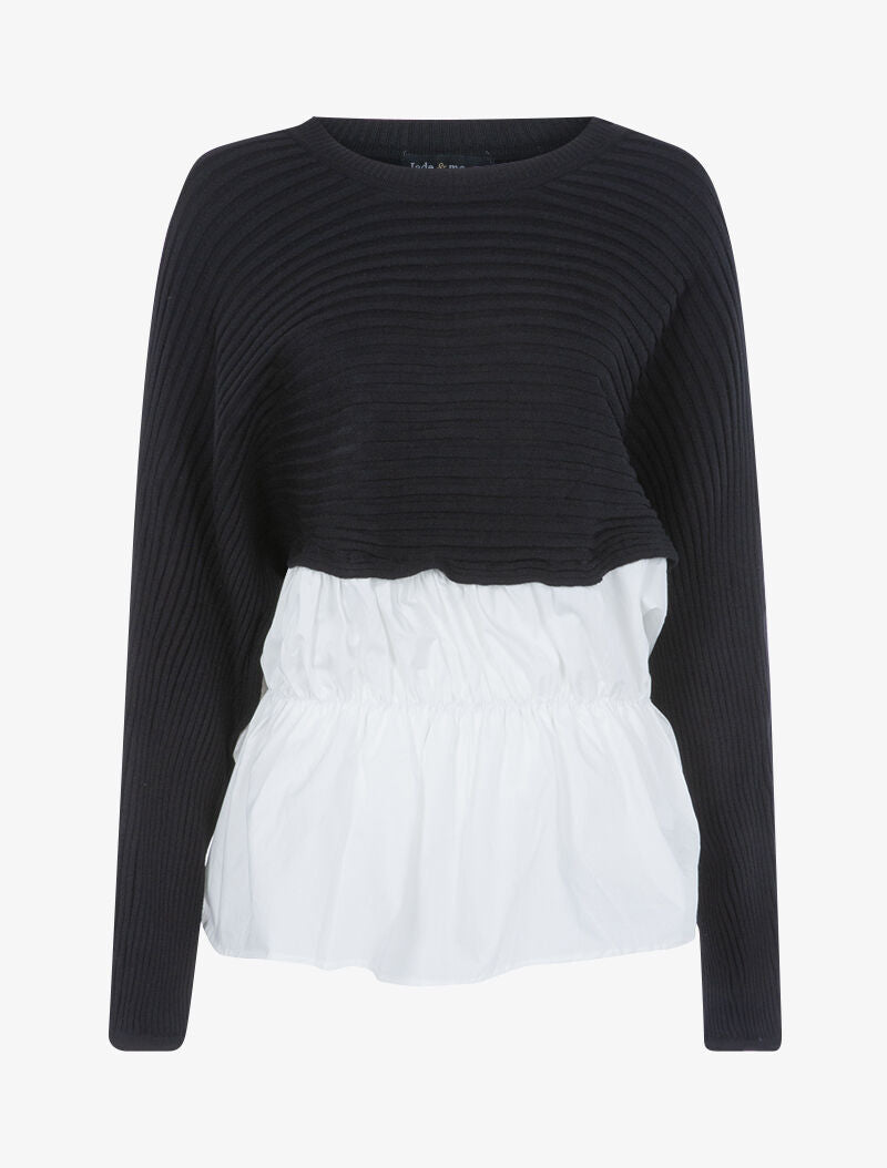 Pull bi matière à bord volanté - noir - 1
