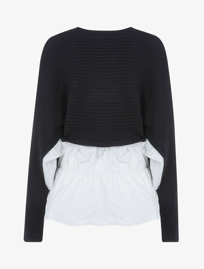 Pull bi matière à bord volanté - noir - 2