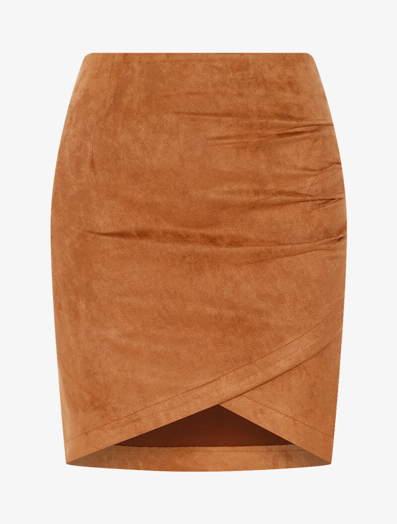 Jupe en suédine style portefeuille drapé - camel - 3
