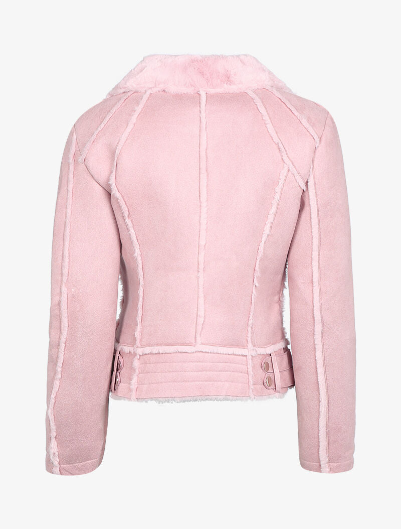 Veste suédée à col fourrure - rose - 2