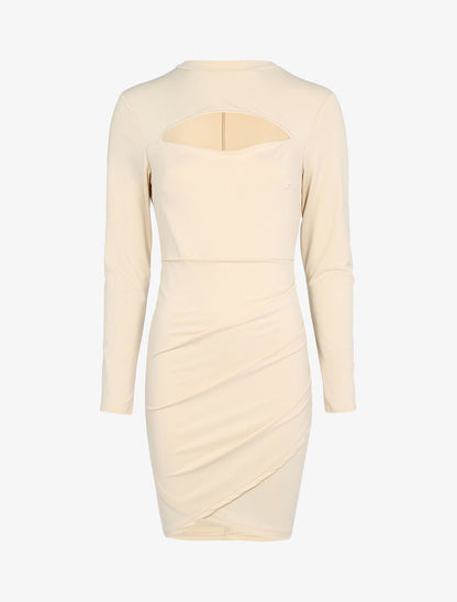 Robe stretch à découpe - beige - 3