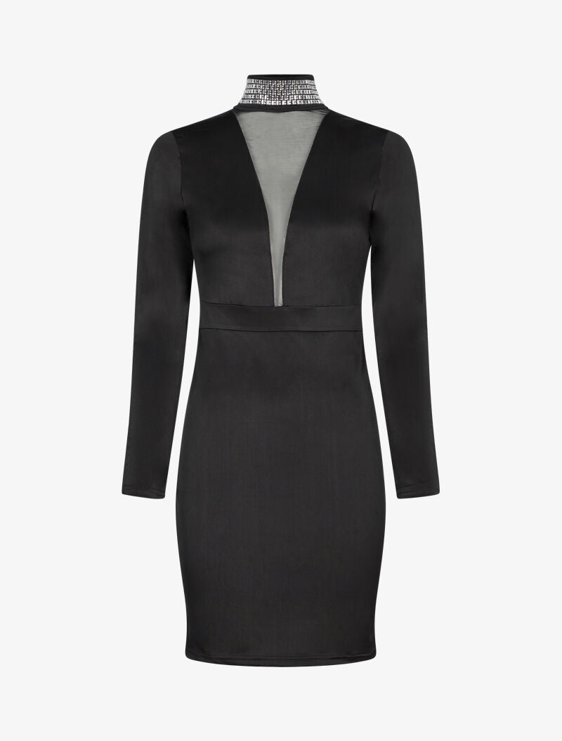 Robe à col montant strassé - noir - 1
