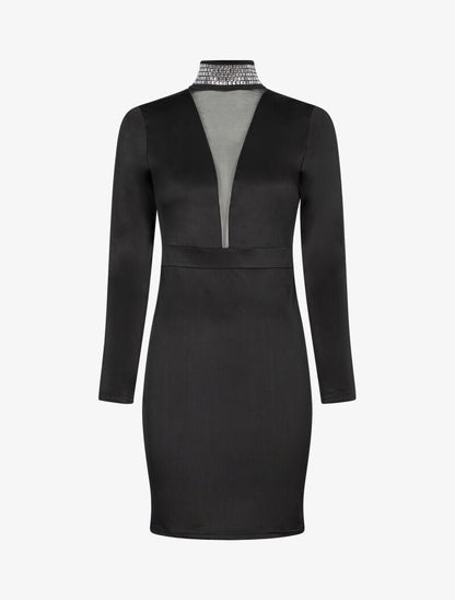 Robe à col montant strassé - noir - 1