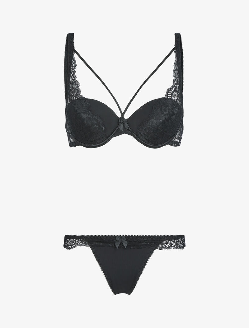 Ensemble corbeille lace out et tanga - noir - 3