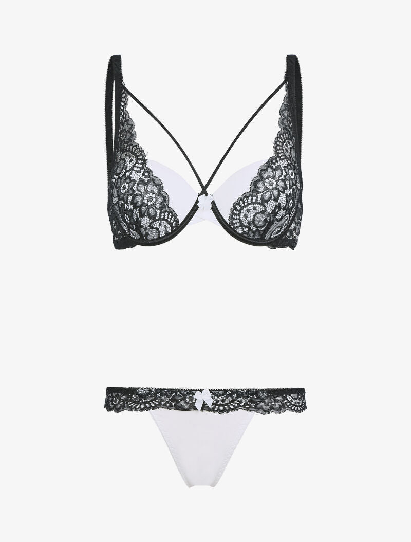 Ensemble corbeille lace out et tanga - blanc et noir - 3