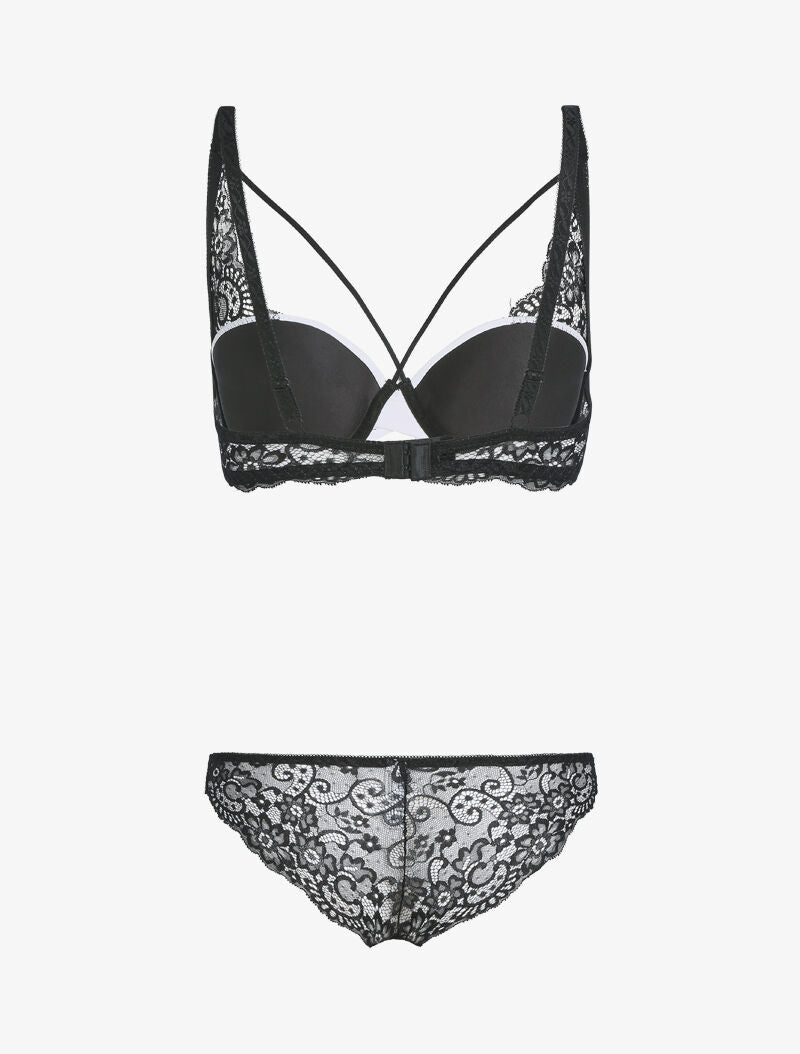Ensemble corbeille lace out et tanga - blanc et noir - 2
