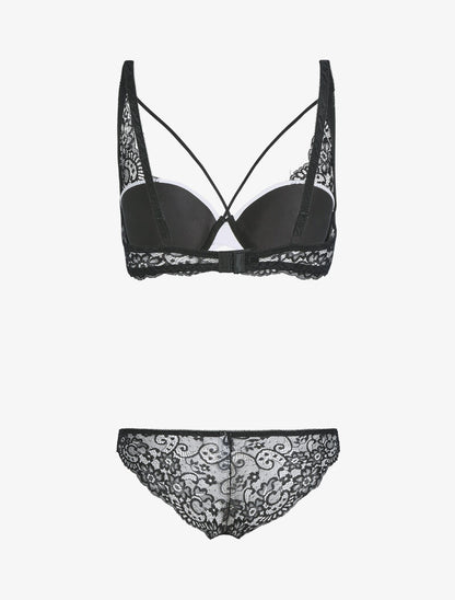 Ensemble corbeille lace out et tanga - blanc et noir - 2