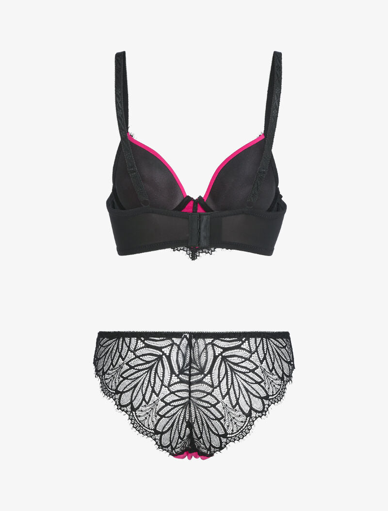Ensemble à dentelle échancrée - fushia - 2