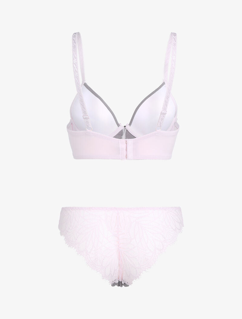 Ensemble à dentelle échancrée - gris/rose pâle - 2