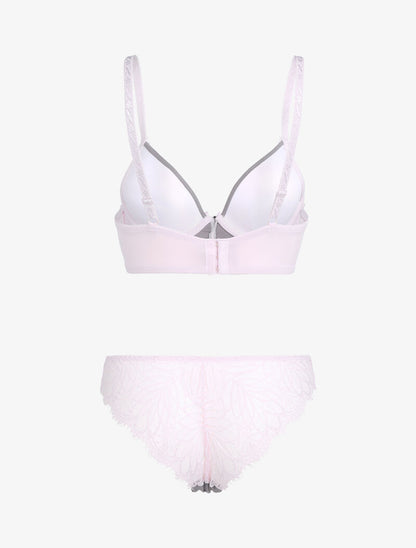 Ensemble à dentelle échancrée - gris/rose pâle - 2
