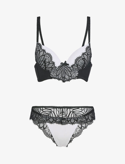Ensemble à dentelle échancrée - écru/noir - 1