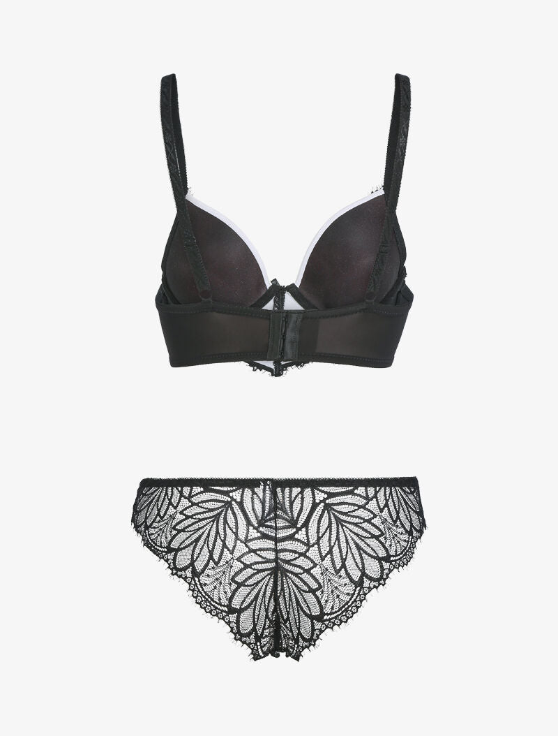Ensemble à dentelle échancrée - écru/noir - 2