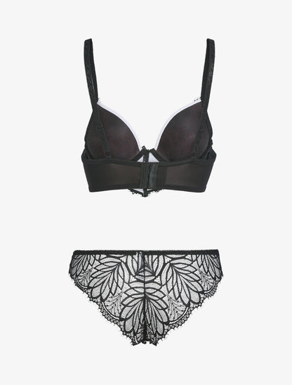 Ensemble à dentelle échancrée - écru/noir - 2
