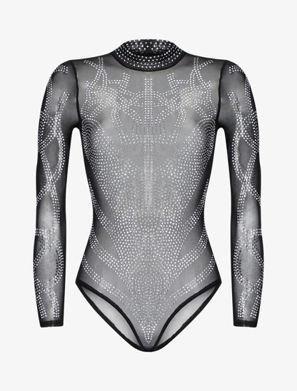 Body transparent à dessins en strass - noir - 1