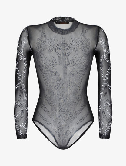 Body transparent à dessins en strass - noir - 2