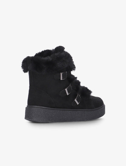 Boots à fourrure synthétique et sanglées - noir - 5