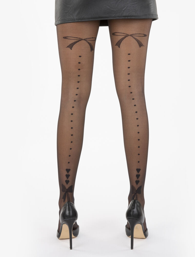 Collants à imprimé noeuds et coeurs - noir - 1
