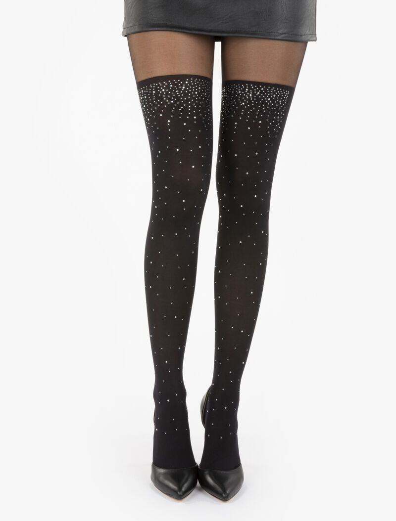 Collants à imprimé style bas strassés - noir - 1