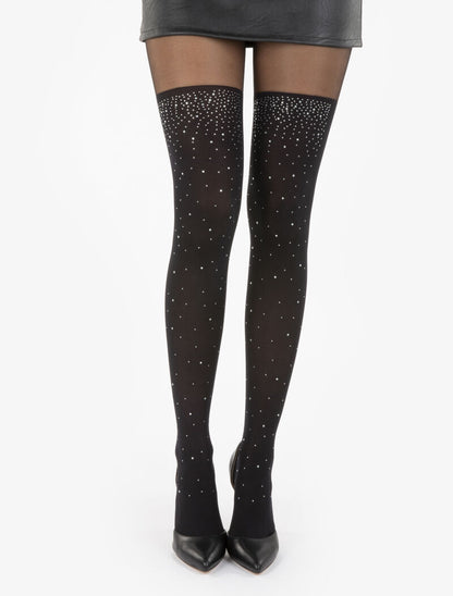 Collants à imprimé style bas strassés - noir - 1