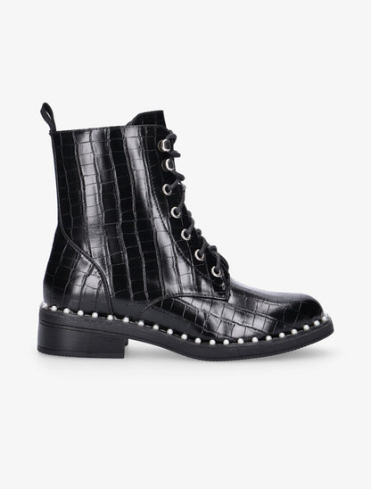 Boots croco à tour de semelle perlé - noir - 5