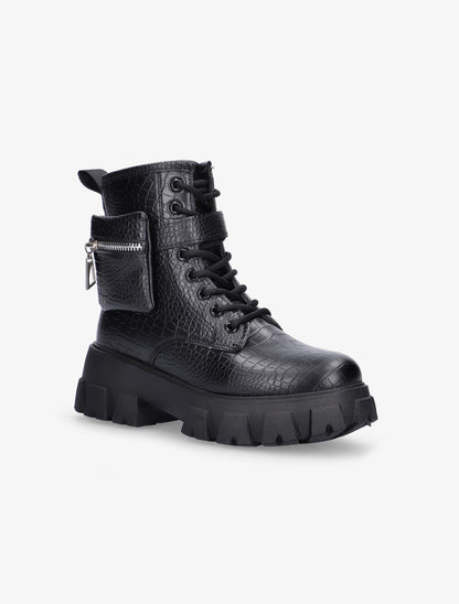 Boots grunge effet croco et pochette - noir - 2