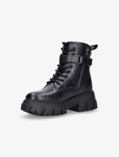 Boots grunge effet croco et pochette - noir - 3