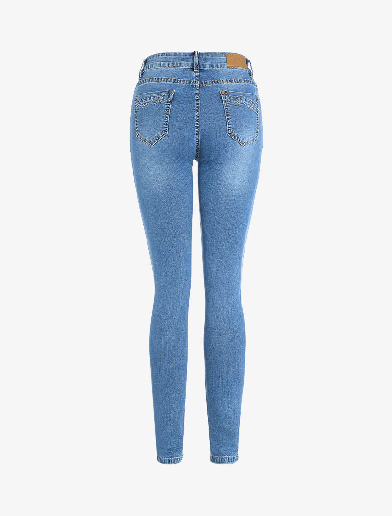Jean skinny à poches arrières strassées - denim clair - 4