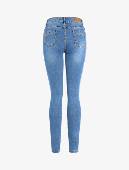 Jean skinny à poches arrières strassées - denim clair - 4