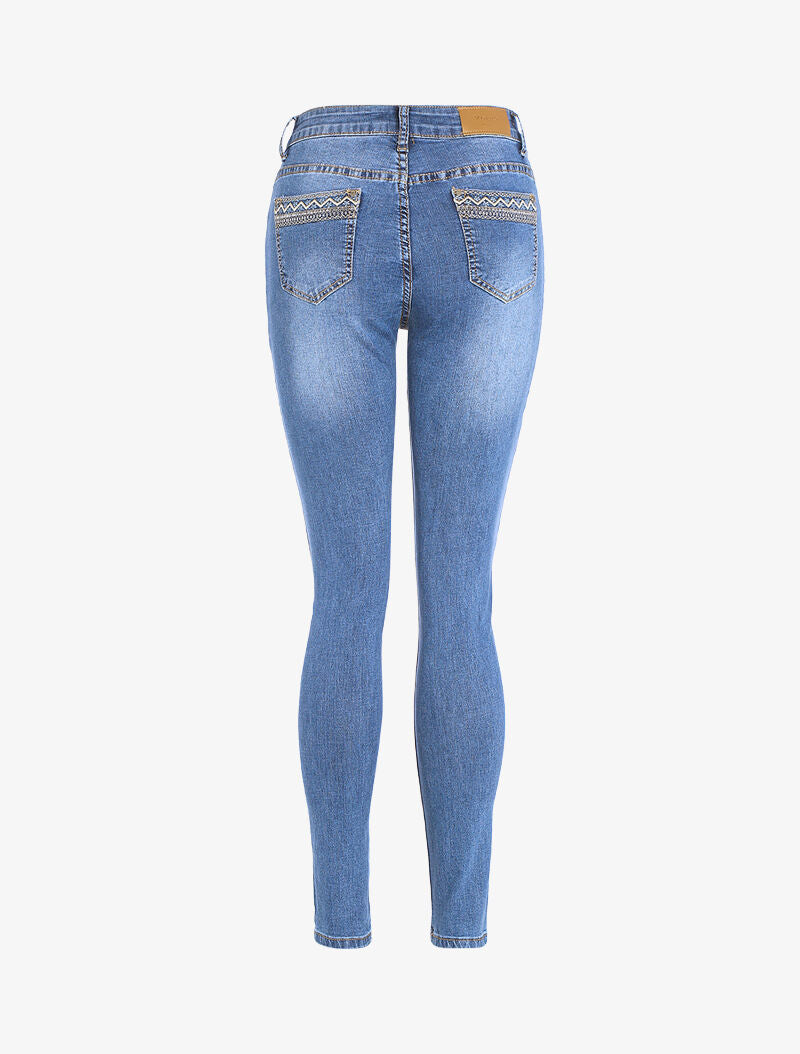 Jean slim à broderies et sequins - denim clair - 4