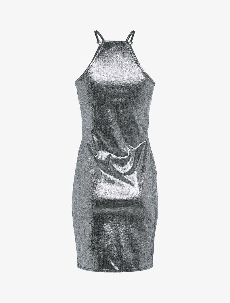 Robe irisée à décolleté métallique - argent - 2