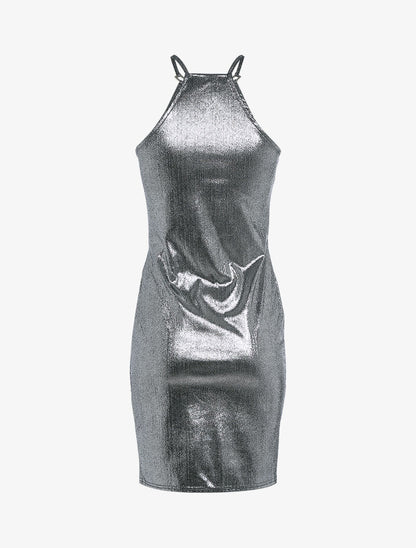 Robe irisée à décolleté métallique - argent - 2
